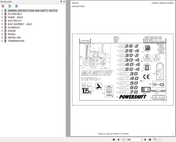 Manitou Telehandler M 50 4 TURBO S3 E3 Parts Catalog 647003