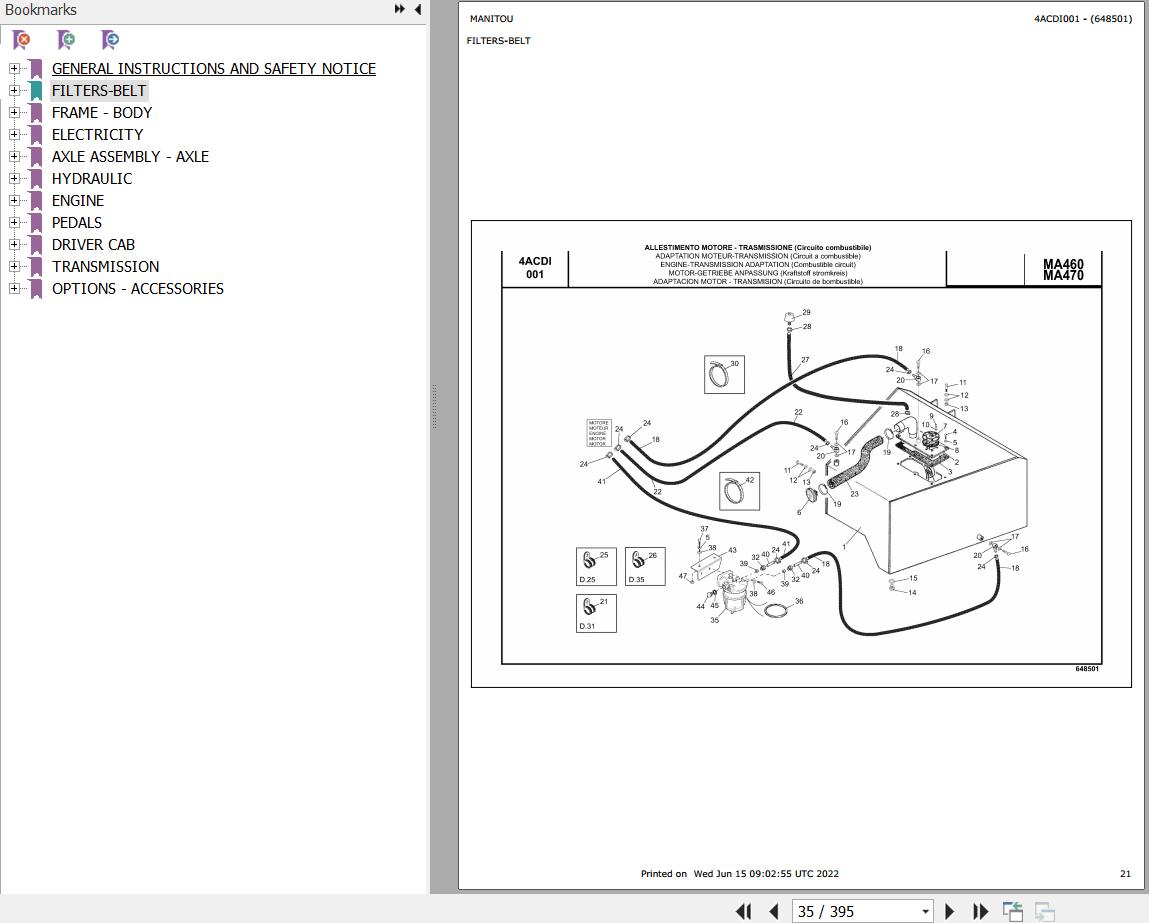 Manitou Telehandler MA 460 470 EI Parts Catalog 648574