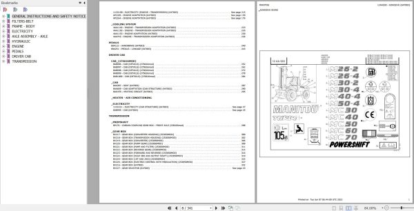 Manitou Telehandler MC 60 TURBO POWERSHIFT S3 E3 Parts Catalog 647003