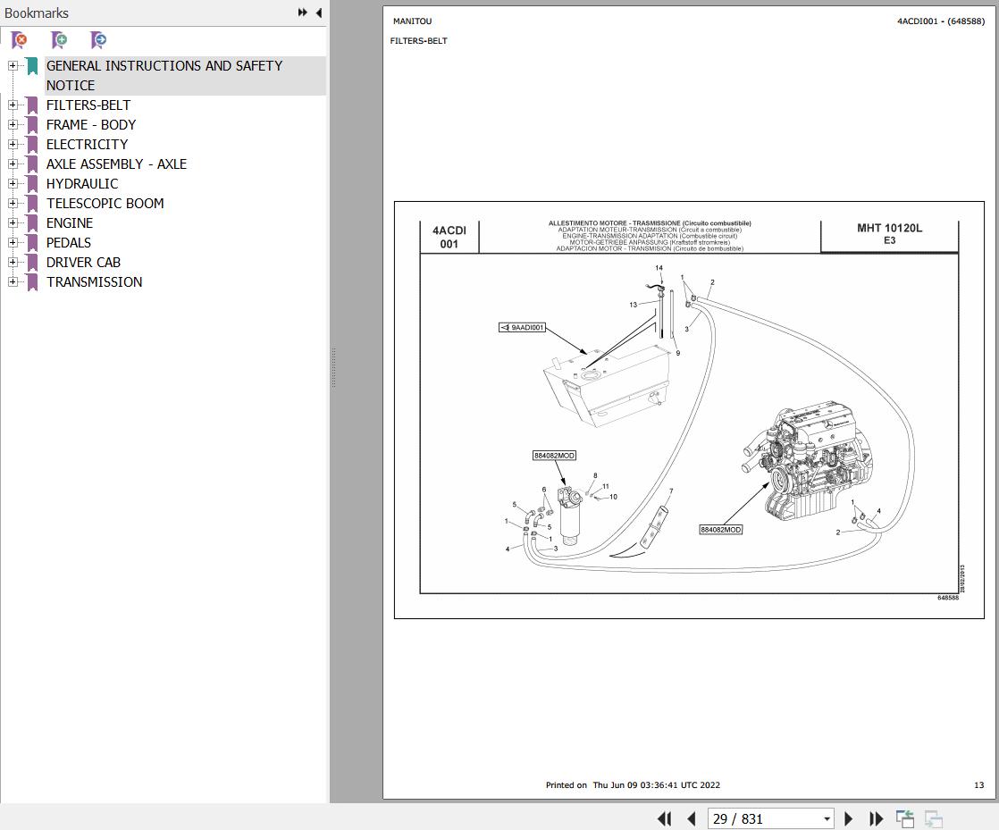 Manitou Telehandler MHT 10120 L EVOLUTION E3 Parts Catalog 648588