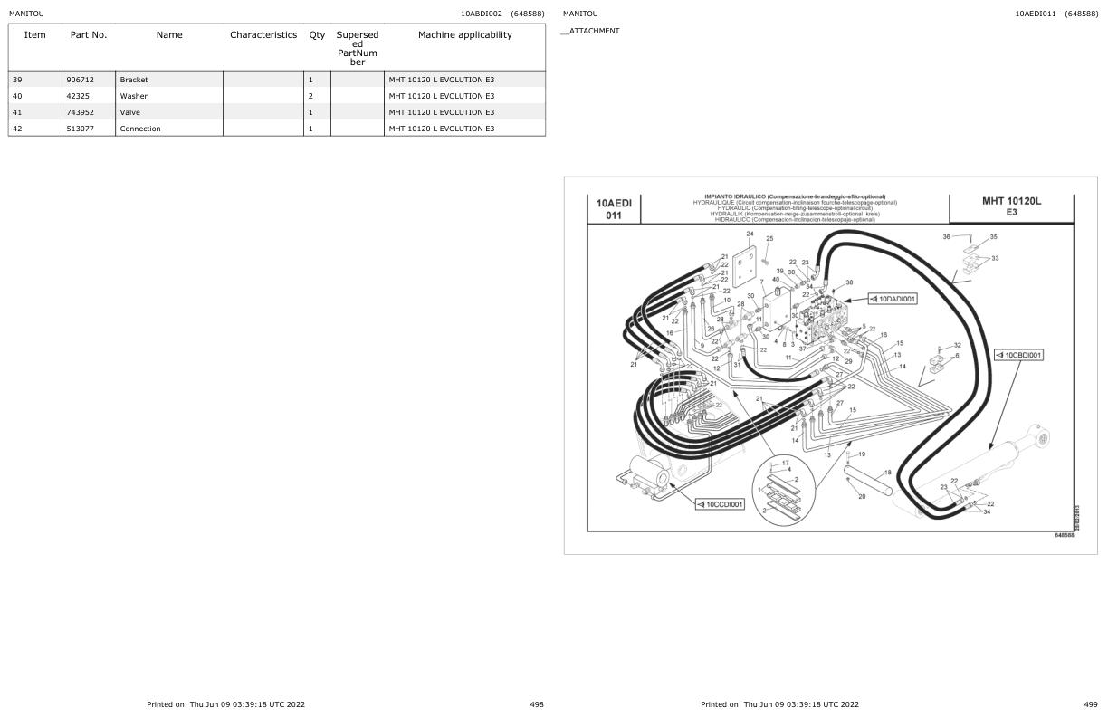 Manitou Telehandler MHT 10120 L EVOLUTION E3 Parts Catalog 648588