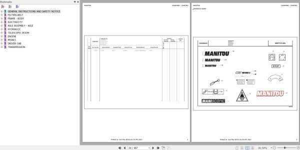 Manitou Telehandler MHT 10120 L Parts Catalog 648784