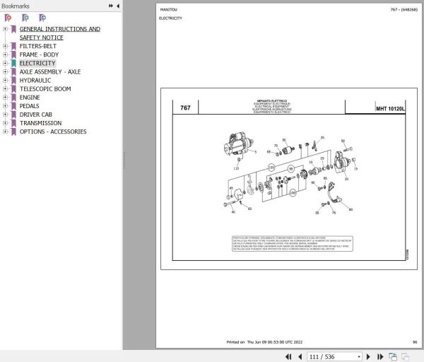 Manitou Telehandler MHT 10120 L TURBO SERIE M E2 Parts Catalog 648268