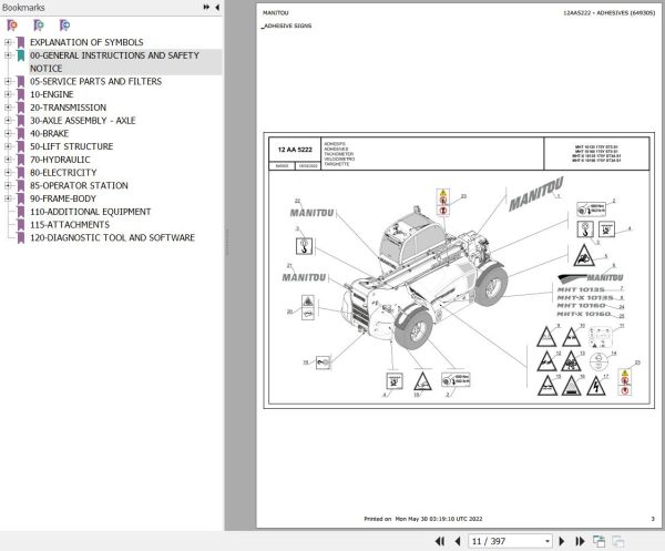 Manitou Telehandler MHT 10160 175Y ST5 S1 Parts Catalog 649305