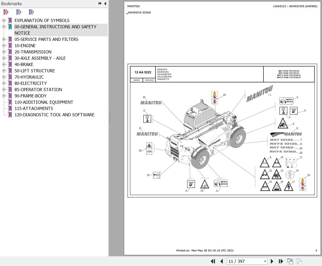 Manitou Telehandler MHT 10160 175Y ST5 S1 Parts Catalog 649305
