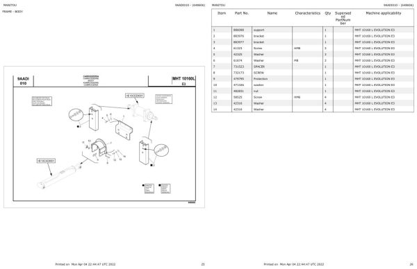 Manitou Telehandler MHT 10160 L EVOLUTION E3 Parts Catalog 648606 1