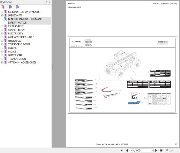 Manitou Telehandler MHT 10180 MINING 129M ST4 S1 Parts Catalog 649165