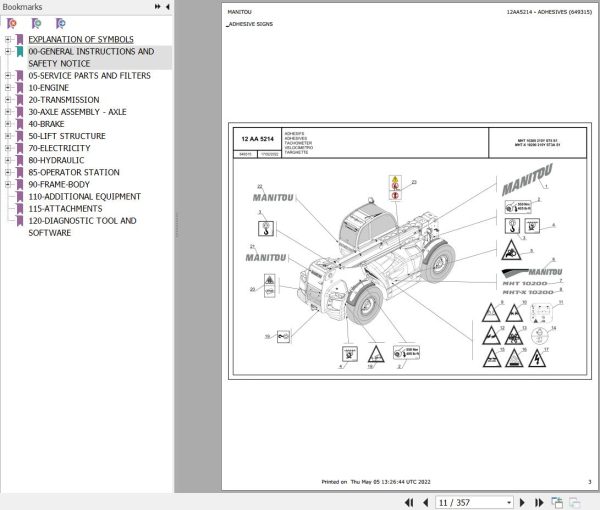 Manitou Telehandler MHT 10200 210Y ST5 S1 Parts Catalog 649315