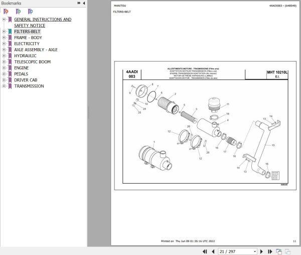 Manitou Telehandler MHT 10210 L E3 ESERCITO ITALIANO Parts Catalog 648549