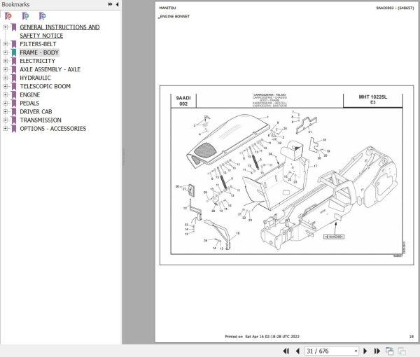 Manitou Telehandler MHT 10225 L EVOLUTION E3 Parts Catalog 648657