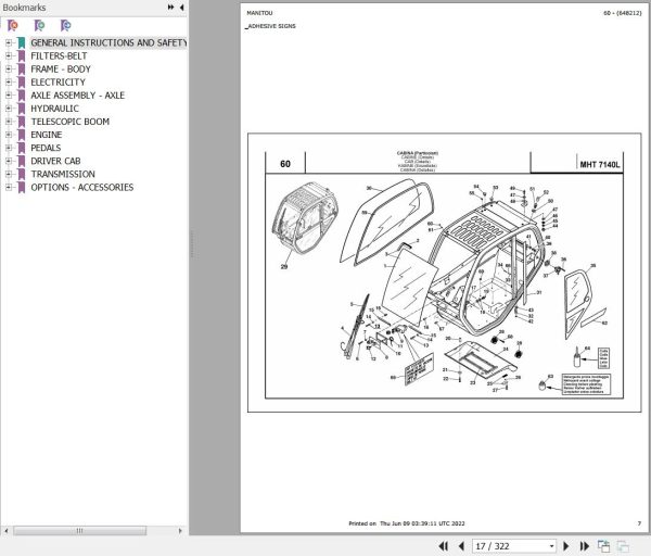 Manitou Telehandler MHT 7140 L Parts Catalog 648212