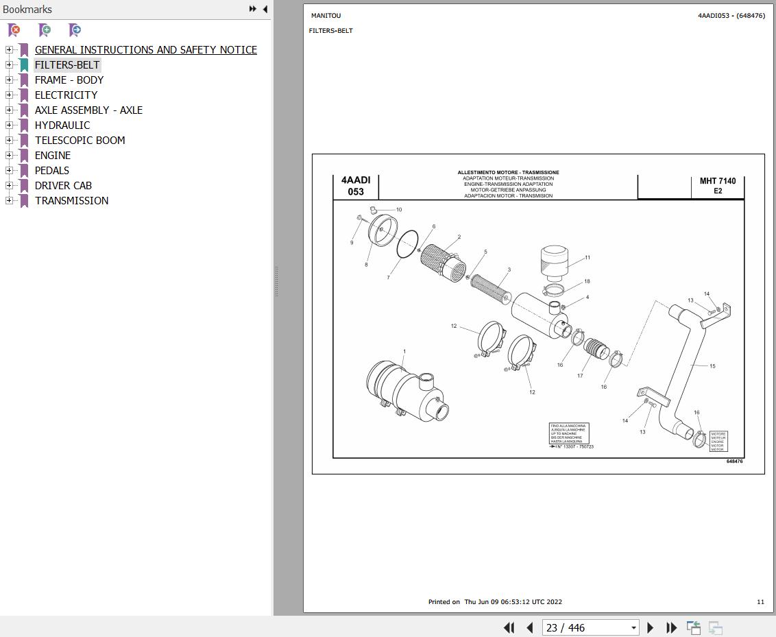 Manitou Telehandler MHT 7140 L TURBO SERIE M E2 Parts Catalog 648476