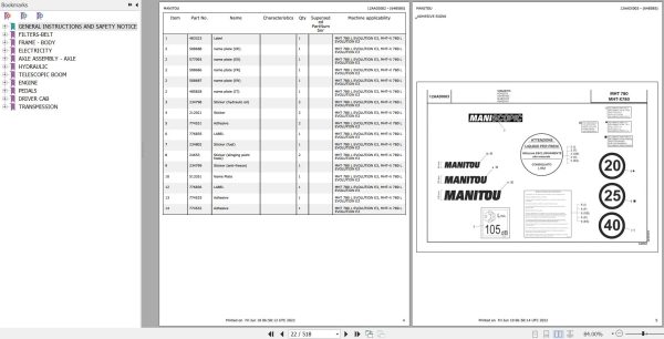 Manitou Telehandler MHT 780 MHT X 780 L EVOLUTION E3 Parts Catalog 648585