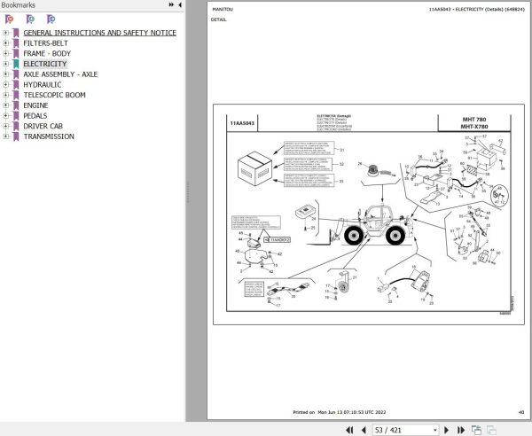 Manitou Telehandler MHT 780 MHT X 780 MHT 780 MINING Parts Catalog 648824