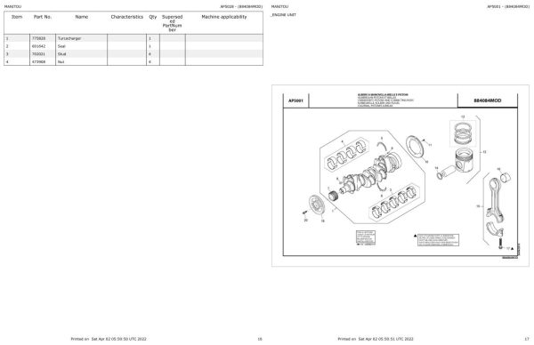 Manitou Telehandler MHT 780 MINING Parts Catalog 884084MOD 1