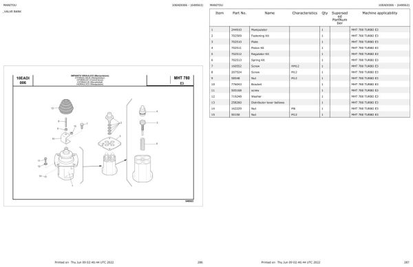Manitou Telehandler MHT 780 TURBO E3 Parts Catalog 648563 1