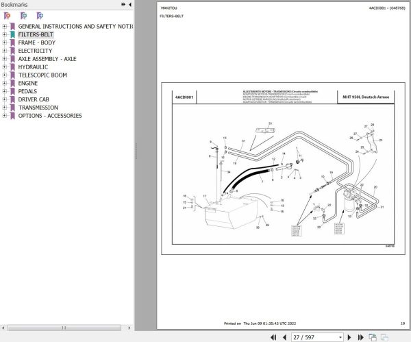 Manitou Telehandler MHT 950 L DEUTCH ARMEE Parts Catalog 648768
