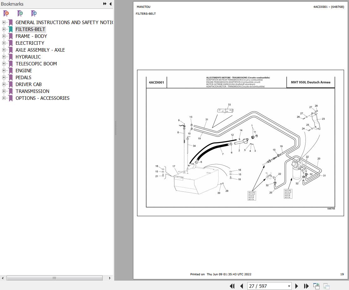 Manitou Telehandler MHT 950 L DEUTCH ARMEE Parts Catalog 648768