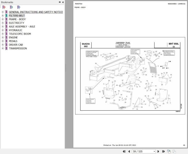 Manitou Telehandler MHT 950 L TURBO E3 Parts Catalog 648516