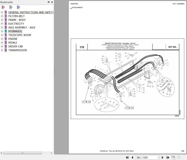 Manitou Telehandler MHT 950 L TURBO SERIE M E2 Parts Catalog 648306
