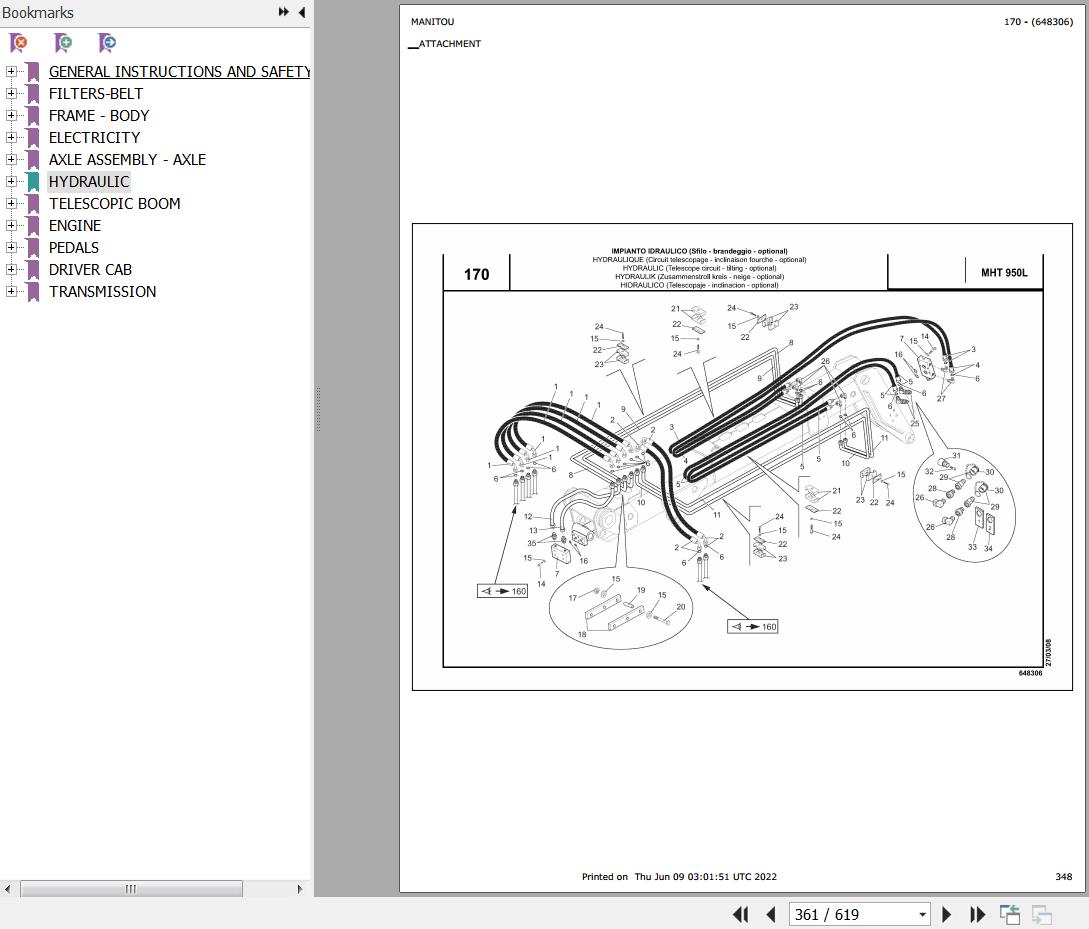 Manitou Telehandler MHT 950 L TURBO SERIE M E2 Parts Catalog 648306