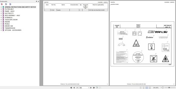 Manitou Telehandler MHT 950 LSU EVOLUTION E3 ARMY Parts Catalog 648525