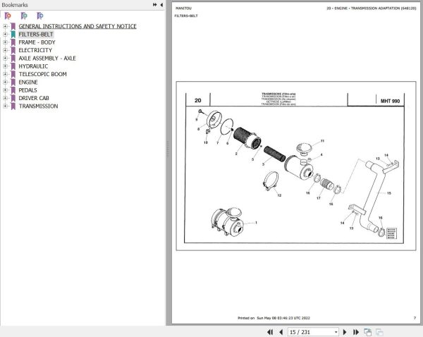 Manitou Telehandler MHT 990 Parts Catalog 648120