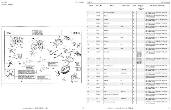 Manitou Telehandler MHT 990 Parts Catalog 648120 1 1
