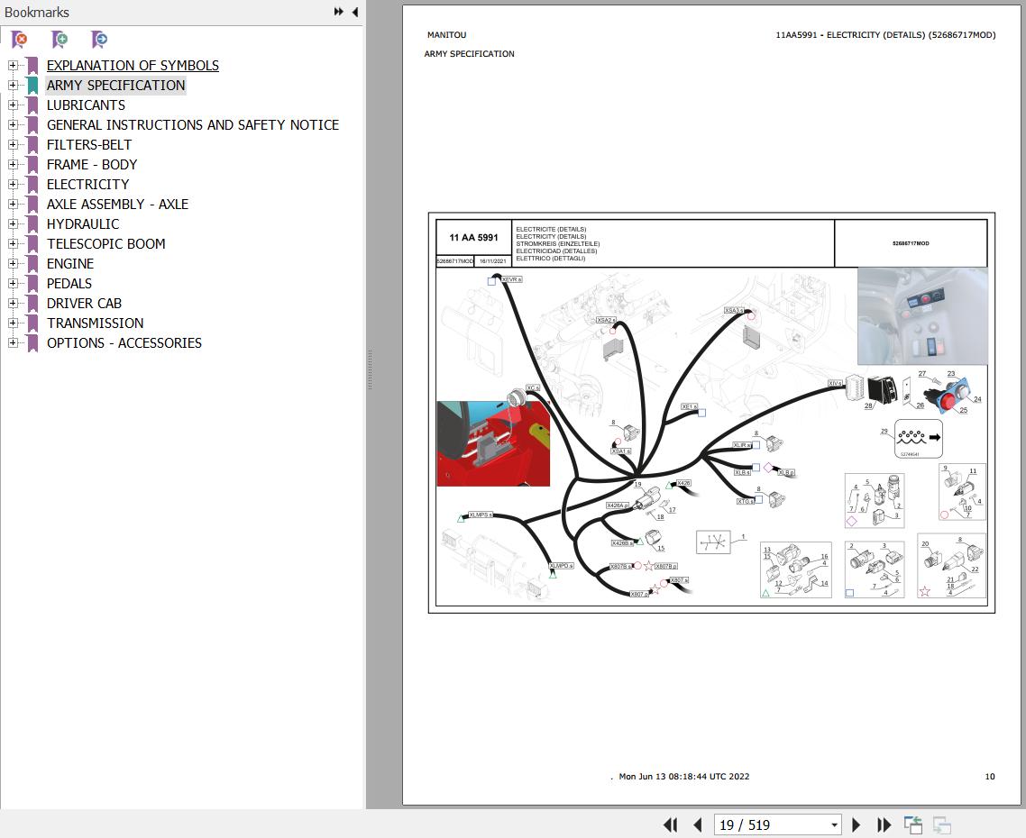 Manitou Telehandler MHT X 10130 129M ST3A S1 NZDF Parts Catalog 52717366MOD 1
