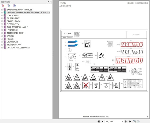 Manitou Telehandler MHT X 10130 129M ST3A S1 Parts Catalog 648915