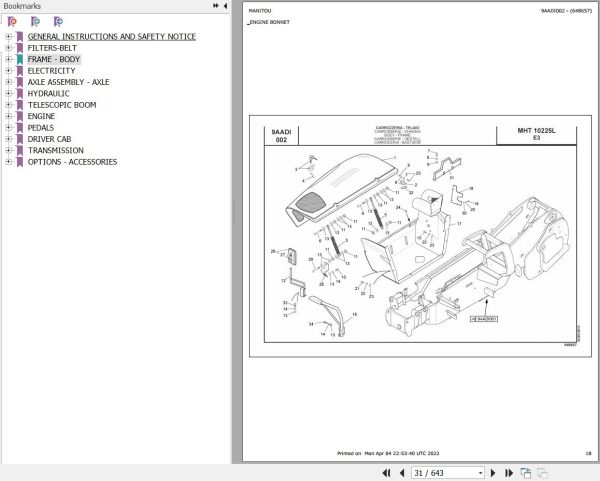 Manitou Telehandler MHT X 10225 L EVOLUTION E3 Parts Catalog 648657