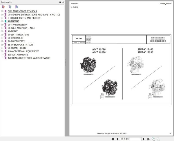 Manitou Telehandler MHT X 10230 ST3A S1 MINING 129M Parts Catalog 648895