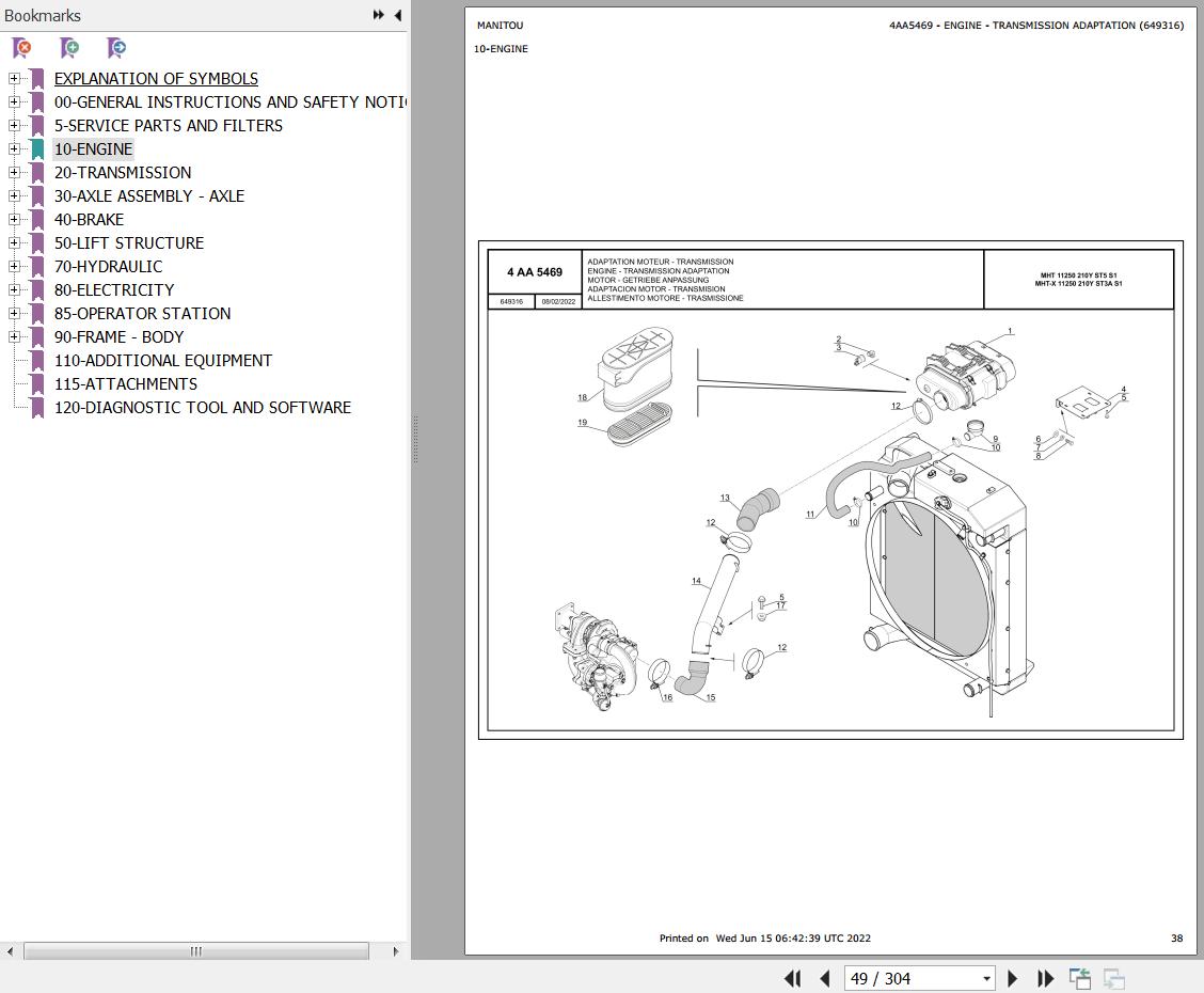Manitou Telehandler MHT X 11250 210Y ST3A S1 Parts Catalog 649316