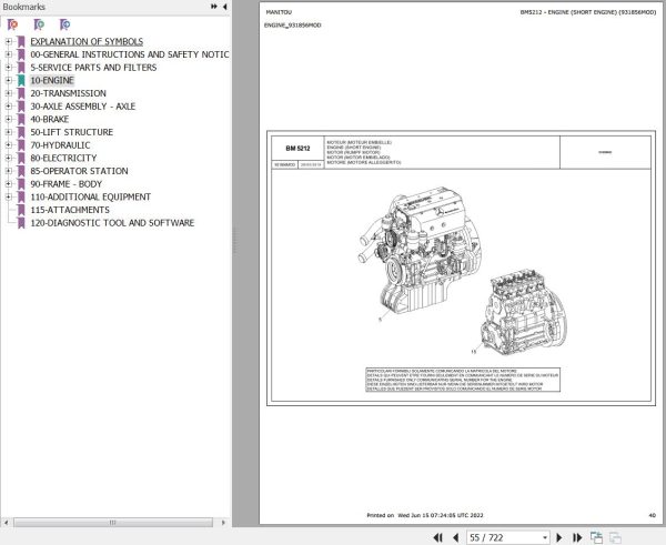 Manitou Telehandler MHT X 1490 129M ST3A S1 Parts Catalog 648837
