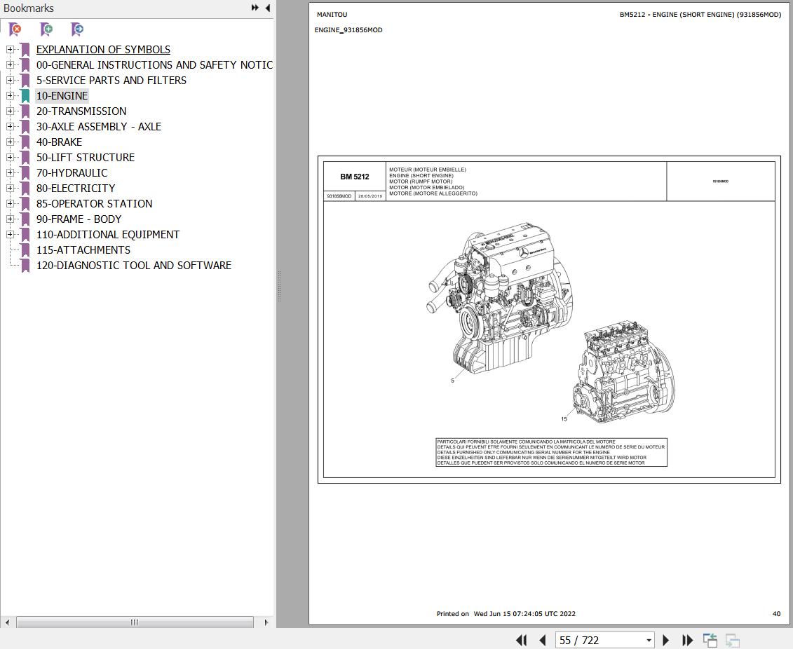 Manitou Telehandler MHT X 1490 129M ST3A S1 Parts Catalog 648837