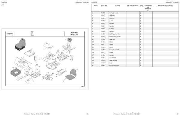 Manitou Telehandler MHT X 780 E3 AUSTRALIAN NAVY Parts Catalog 648818 1