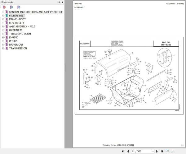 Manitou Telehandler MHT X 780 L EVOLUTION E3 Parts Catalog 648585