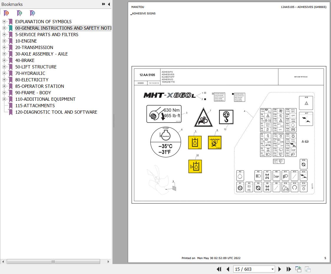 Manitou Telehandler MHT X 860 75P ST3A S2 Parts Catalog 649065