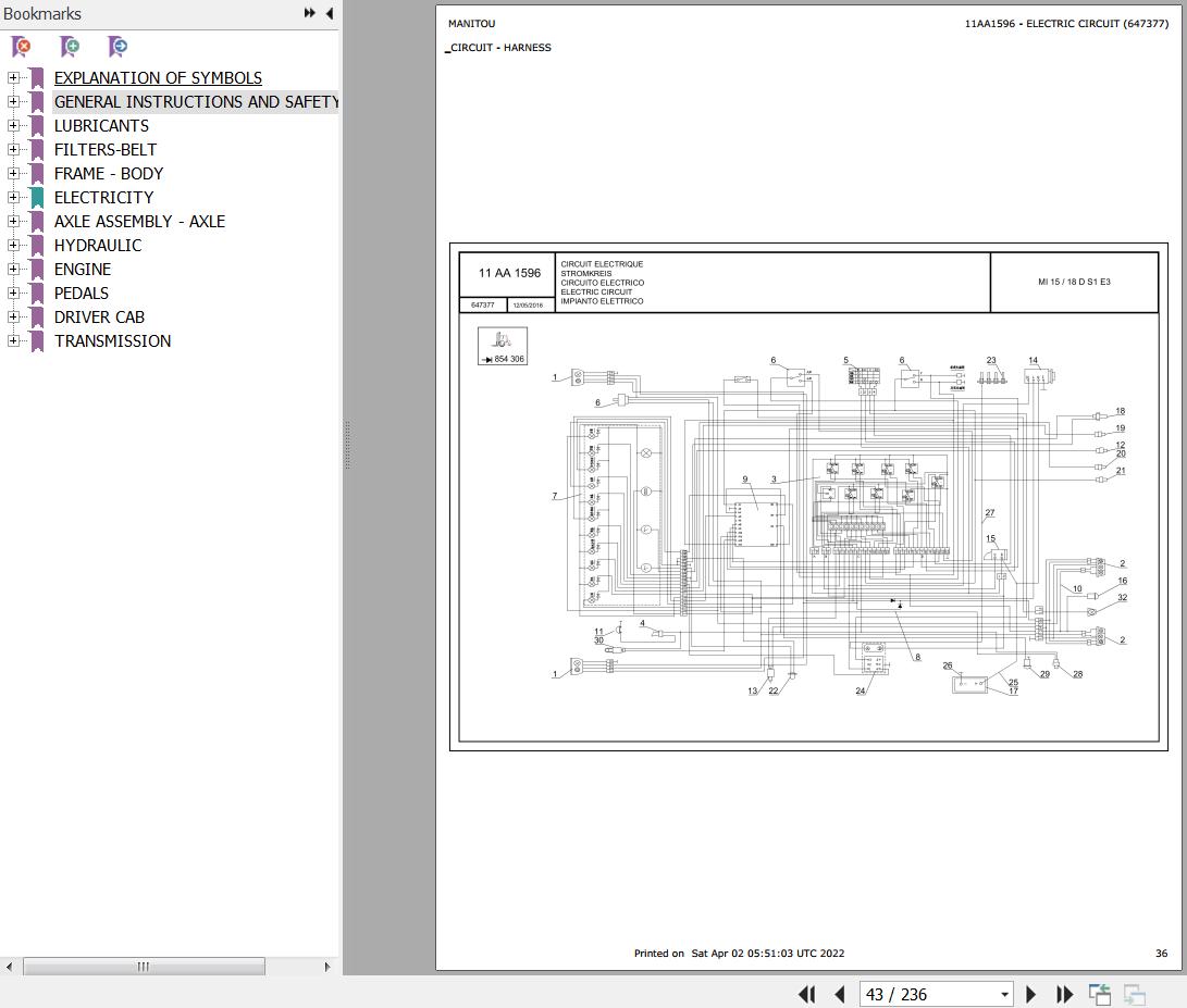 Manitou Telehandler MI 18 D Parts Catalog 647377