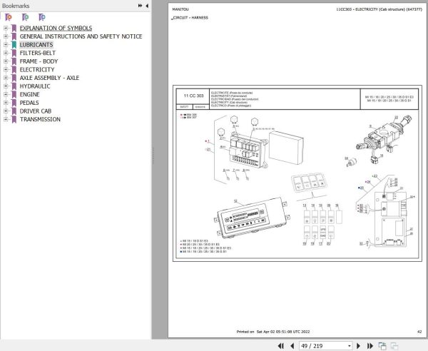 Manitou Telehandler MI 20 D Parts Catalog 647377