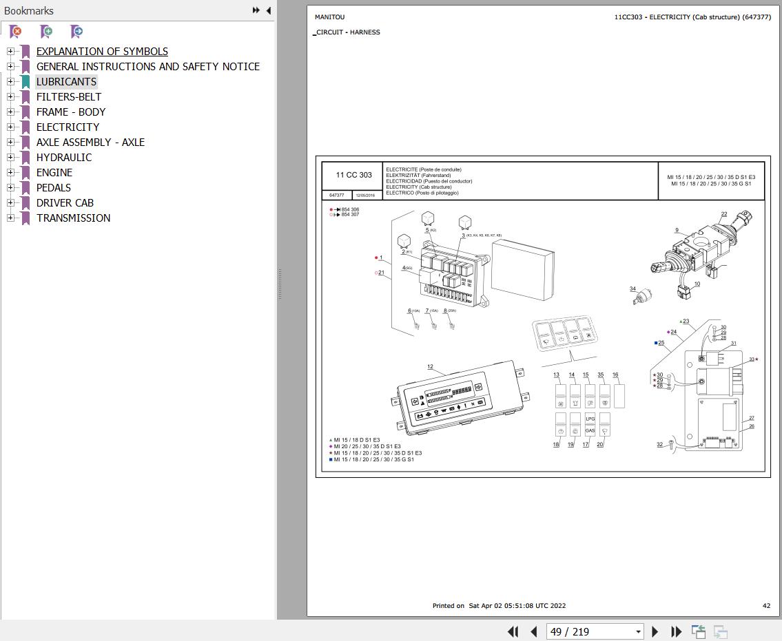 Manitou Telehandler MI 20 D Parts Catalog 647377