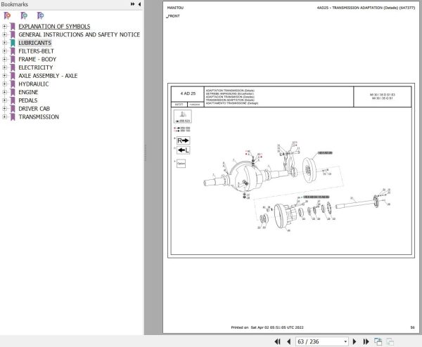 Manitou Telehandler MI 35 D Parts Catalog 647377