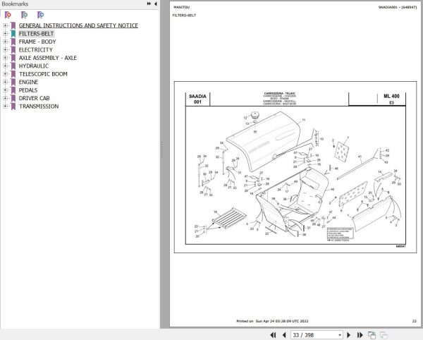 Manitou Telehandler ML 400 EVOLUTION E3 Parts Catalog 648547