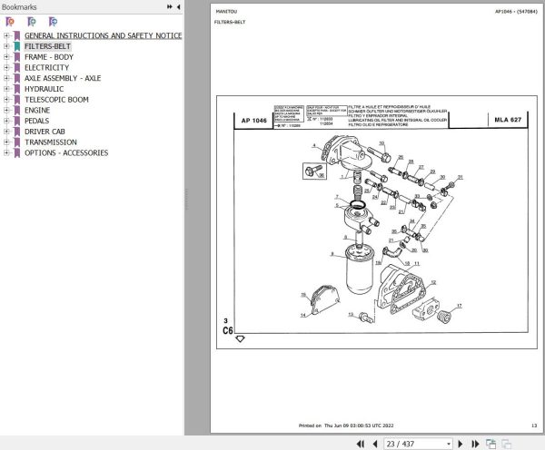 Manitou Telehandler MLA 627 TURBO Parts Catalog 547084