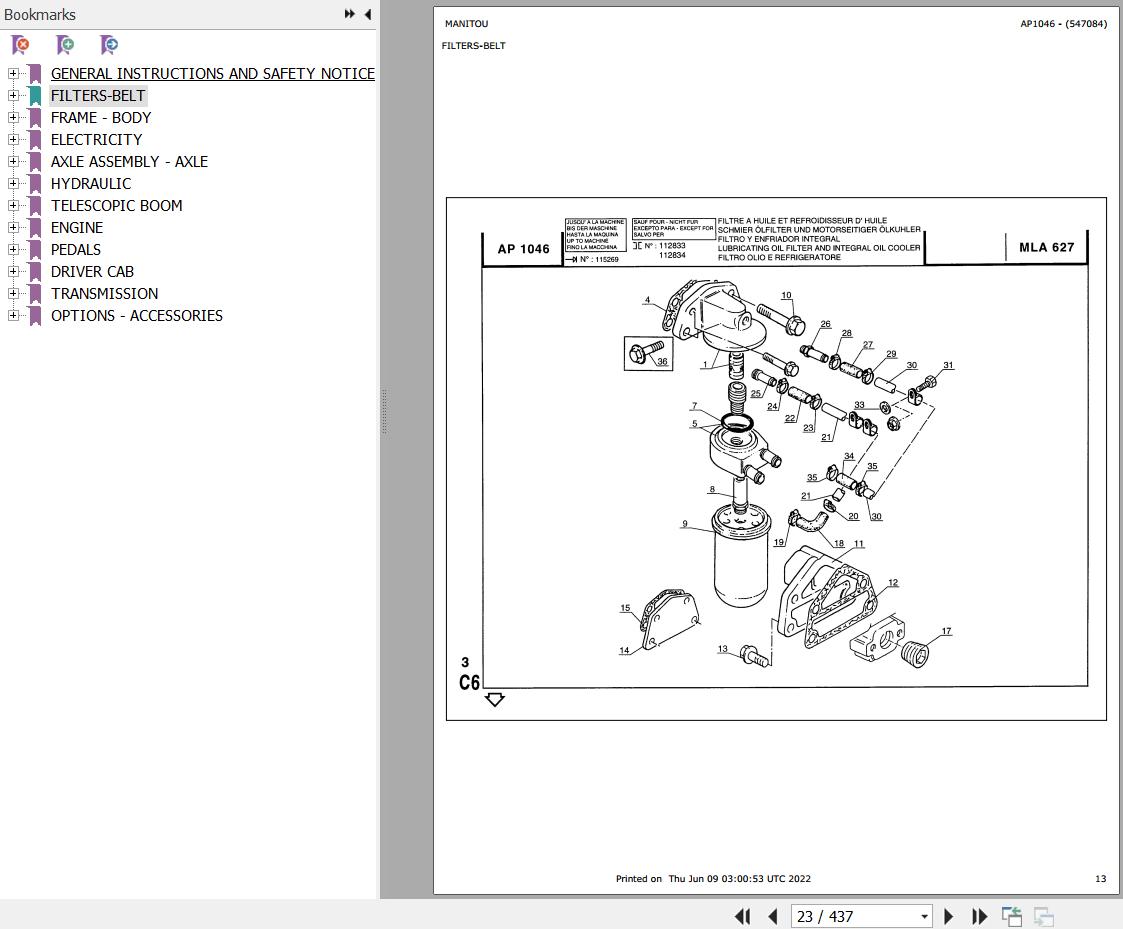 Manitou Telehandler MLA 627 TURBO Parts Catalog 547084