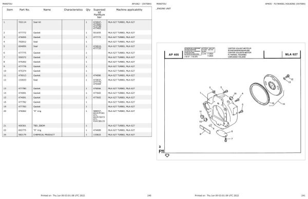 Manitou Telehandler MLA 627 TURBO Parts Catalog 547084 1