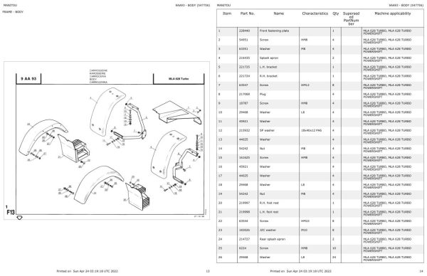 Manitou Telehandler MLA 628 TURBO POWERSHIFT Parts Catalog 547756 1