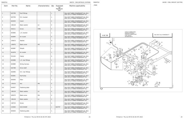 Manitou Telehandler MLA 628 TURBO POWERSHIFT S2 Parts Catalog 547799 1