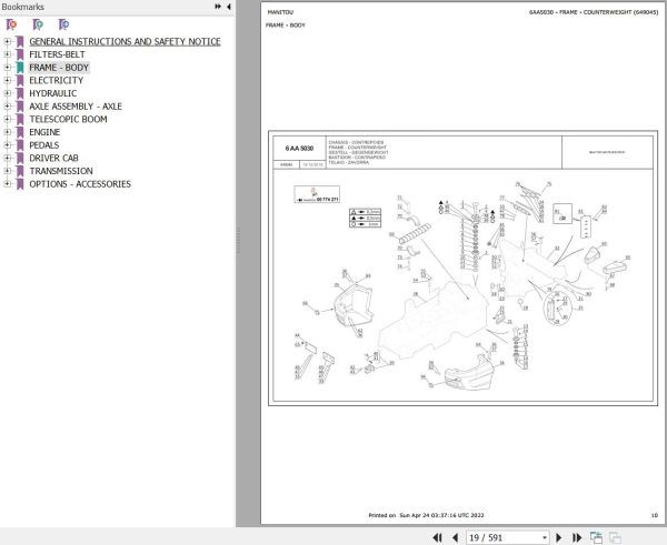 Manitou Telehandler MLA T 533 145 V PLUS D ST4 S1 Parts Catalog 649045