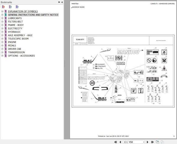 Manitou Telehandler MLA T 533 145 V PLUS D ST5 S1 Parts Catalog 649195